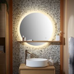 GoodHome Avela Oak Circular Wall-Mounted Bathroom Illuminated Contemporary Bathroom Mirror (H)70Cm (W)80Cm - thumbnail 8