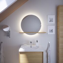 GoodHome Avela Oak Circular Wall-Mounted Bathroom Illuminated Contemporary Bathroom Mirror (H)70Cm (W)80Cm - thumbnail 3