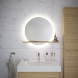 GoodHome Avela Oak Circular Wall-Mounted Bathroom Illuminated Contemporary Bathroom Mirror (H)70Cm (W)80Cm - thumbnail 4