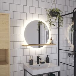 GoodHome Avela Oak Circular Wall-Mounted Bathroom Illuminated Contemporary Bathroom Mirror (H)70Cm (W)80Cm - thumbnail 5