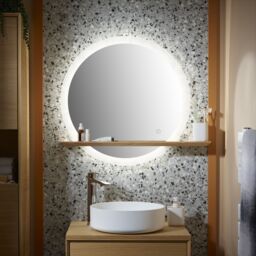 GoodHome Avela Oak Circular Wall-Mounted Bathroom Illuminated Contemporary Bathroom Mirror (H)70Cm (W)80Cm - thumbnail 7
