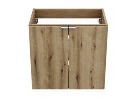 Impact Furniture Bathroom Vanity Unit 600mm Wall Hung Cabinet Slim 2 Door Floating Under Sink Storage Oak Effect Nova - thumbnail 2