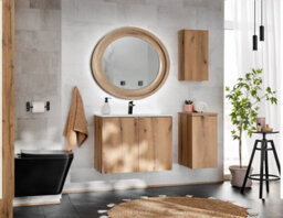 Impact Furniture Bathroom Vanity Unit 600mm Wall Hung Cabinet Slim 2 Door Floating Under Sink Storage Oak Effect Nova - thumbnail 9