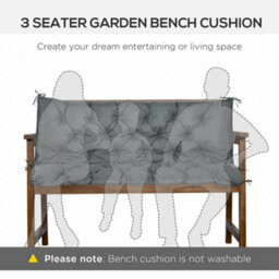 Outsunny 3 Seater Garden Bench Cushion Outdoor Seat Pad With Ties Dark Grey - thumbnail 7