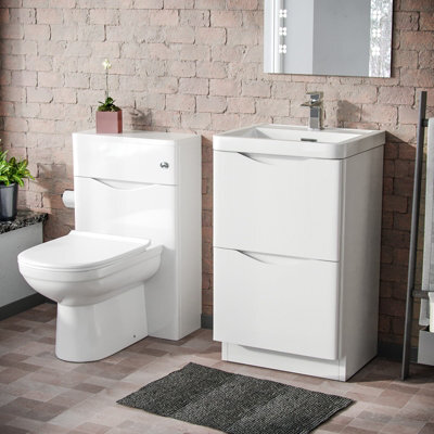 Nes Home 500mm White 2 Drawer Vanity Cabinet With Basin And Wc Toilet Unit Combo - image 1