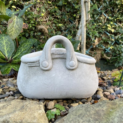 Open Handbag Stone Cast Garden Plant Pot - image 1