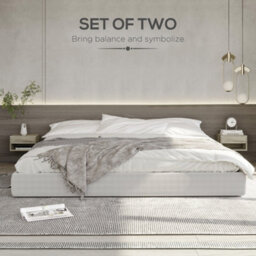Homcom Floating Nightstands Set Of 2, Bedside Table W/ Drawer And Open Shelf - thumbnail 4