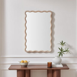 Furniturebox Uk Damaris Wood Medium 90X60Cm Wavy Rectangle Wall Mirror - thumbnail 2
