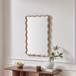 Furniturebox Uk Damaris Wood Medium 90X60Cm Wavy Rectangle Wall Mirror - thumbnail 1