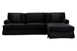 Orsina Three Seat Black Velvet Chaise Sofa, Black Velvet Upholstery With Wooden Base, Padded Key Style Arms - thumbnail 5