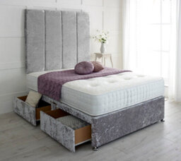 "Adore Designs Stafford Crushed Velvet Divan Bed, With Pocket Mattress & 36"" Headboard - 4Ft6 Double - Silver - 4 Drawers" - thumbnail 1