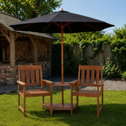 Samuel Alexander Rydal 2 Seater Wooden Love Seat & 2.7M Black Parasol Set - thumbnail 1
