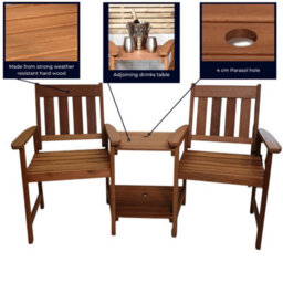 Samuel Alexander Rydal 2 Seater Wooden Love Seat & 2.7M Black Parasol Set - thumbnail 7