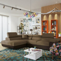Torezio Corner Sofa Bed With Adjustable Headrests Bedding Storage Polyurethane Foam Wave Springs 274X203Cm Brown And Beige Left - thumbnail 2