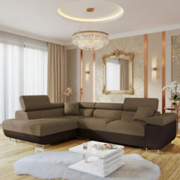 Torezio Corner Sofa Bed With Adjustable Headrests Bedding Storage Polyurethane Foam Wave Springs 274X203Cm Brown And Beige Left