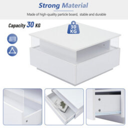 White Coffee Table With Storage, Led Lights, 2 Sliding Drawers & Glass Top - thumbnail 8