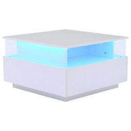 White Coffee Table With Storage, Led Lights, 2 Sliding Drawers & Glass Top - thumbnail 4