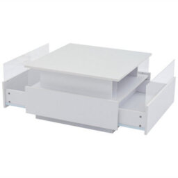 White Coffee Table With Storage, Led Lights, 2 Sliding Drawers & Glass Top - thumbnail 9
