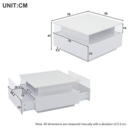 White Coffee Table With Storage, Led Lights, 2 Sliding Drawers & Glass Top - thumbnail 5