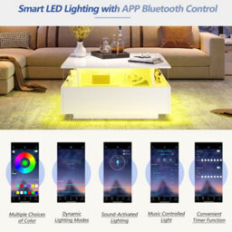 White Coffee Table With Storage, Led Lights, 2 Sliding Drawers & Glass Top - thumbnail 2