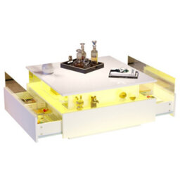 White Coffee Table With Storage, Led Lights, 2 Sliding Drawers & Glass Top - thumbnail 1