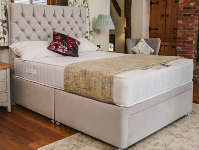 Divan Base Direct Florence Supreme Comfort Sprung Divan Bed Set 2Ft6 Small Single 2 Drawers Side  - Plush Light Silver - image 1