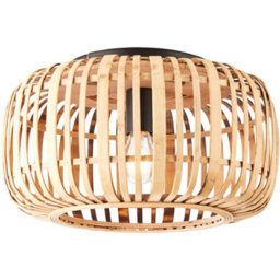 Loops Semi Flush Low Ceiling Light - Natural Bamboo & Matt Black - 10W Max Led E27 - thumbnail 1