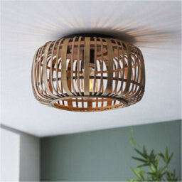 Loops Semi Flush Low Ceiling Light - Natural Bamboo & Matt Black - 10W Max Led E27 - thumbnail 4