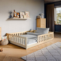 Arte Wooden Bed Mati Eu Double Pine 147Cm - Natural Pine Low-Profile Double Bed With Guardrails For Bedroom