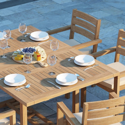 Eterna Padstow Teak Garden Outdoor Dining Table & 6 Seat Chair Set - With Green Cushions - image 1