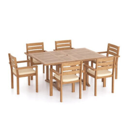 Eterna Padstow Teak Garden Outdoor Dining Table & 6 Seat Chair Set - With Green Cushions - thumbnail 4