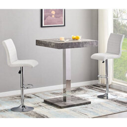 Furniture in Fashion Topaz Concrete Effect Bar Table With 2 Ripple White Stools - thumbnail 1