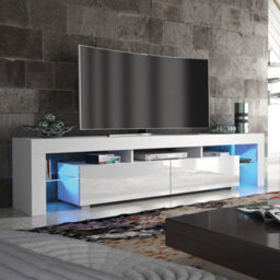 Nova Tv Unit 200Cm White With High Gloss Doors And Led Lighting - Creative Furniture - thumbnail 4