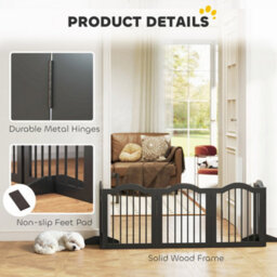 Pawhut Dog Gate 5 Wood Panel Freestanding Pet Fence Folding Safety Barrier - thumbnail 5