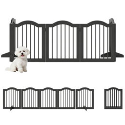 Pawhut Dog Gate 5 Wood Panel Freestanding Pet Fence Folding Safety Barrier - thumbnail 2