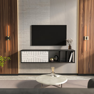 Decorotika Modern Teo Floating Tv Unit Black Marble Effect And White - image 1