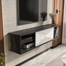 Decorotika Modern Teo Floating Tv Unit Black Marble Effect And White - thumbnail 5