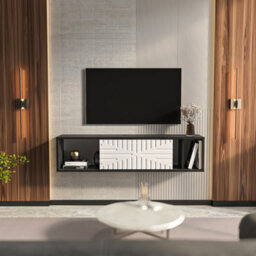 Decorotika Modern Teo Floating Tv Unit Black Marble Effect And White - thumbnail 3