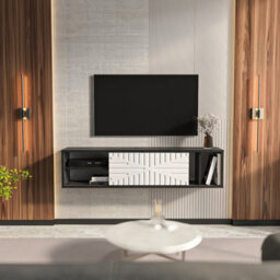 Decorotika Modern Teo Floating Tv Unit Black Marble Effect And White - thumbnail 2
