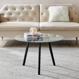 Furniturebox Uk Coffee Table - Malmo Round Glass Coffee Table - Clear Glass Tabletop With Angled Black Painted Beech Wood Legs - thumbnail 2