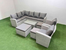 Fimous 11 Seater Garden Outdoor Pe Rattan Furniture Set Rattan Garden Sofa Set With 3 Footstools Light Grey Mixed - thumbnail 2