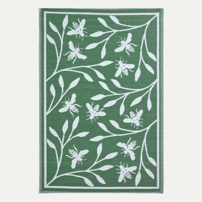 Homescapes Luxury Outdoor Rug Waterproof Reversible For Garden, 182 X 122 Cm, Green, 100% Recycled, Floral Bumble Bee - image 1
