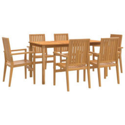 Berkfield 7 Piece Garden Dining Set Solid Wood Teak - thumbnail 2
