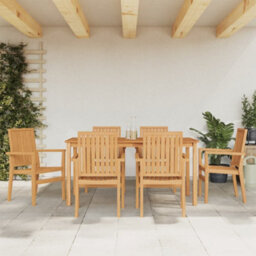 Berkfield 7 Piece Garden Dining Set Solid Wood Teak - thumbnail 1
