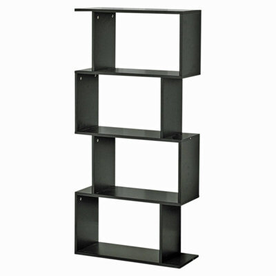 Urbn-Living Urbnliving Height 127.5Cm 4 Tier Wooden S-Shaped Bookcase Living Room Colour Black Modern Display Shelves Storage Unit Divider - image 1