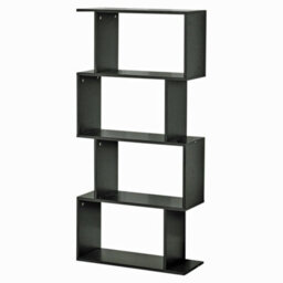 Urbn-Living Urbnliving Height 127.5Cm 4 Tier Wooden S-Shaped Bookcase Living Room Colour Black Modern Display Shelves Storage Unit Divider - thumbnail 1