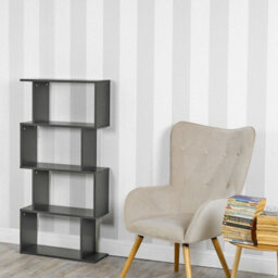 Urbn-Living Urbnliving Height 127.5Cm 4 Tier Wooden S-Shaped Bookcase Living Room Colour Black Modern Display Shelves Storage Unit Divider - thumbnail 2