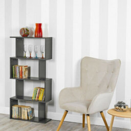 Urbn-Living Urbnliving Height 127.5Cm 4 Tier Wooden S-Shaped Bookcase Living Room Colour Black Modern Display Shelves Storage Unit Divider - thumbnail 3