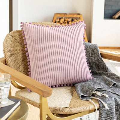 Living And Home Pink Polyester Cushion Cover With Pom-Pom Trim Comfortable Soft - image 1