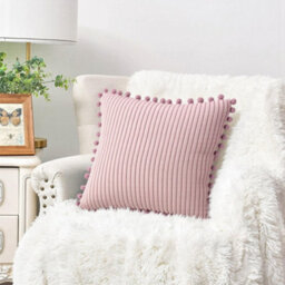 Living And Home Pink Polyester Cushion Cover With Pom-Pom Trim Comfortable Soft - thumbnail 3